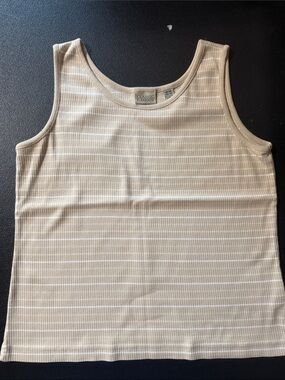 Classic Elements Beige & White Striped Ribbed Tank